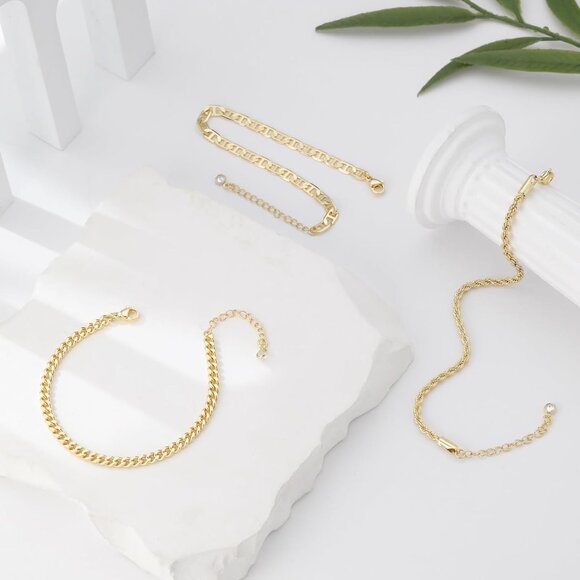 Gold Bracelet Set for Women Layered Link Rope Chain Adjustable Stack Jewelry - Picture 6 of 7